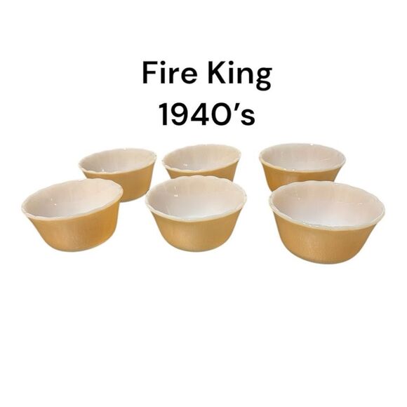 Vintage Fire King 1940’a peach luster glass custard cups, Set of 6 - Picture 3 of 12